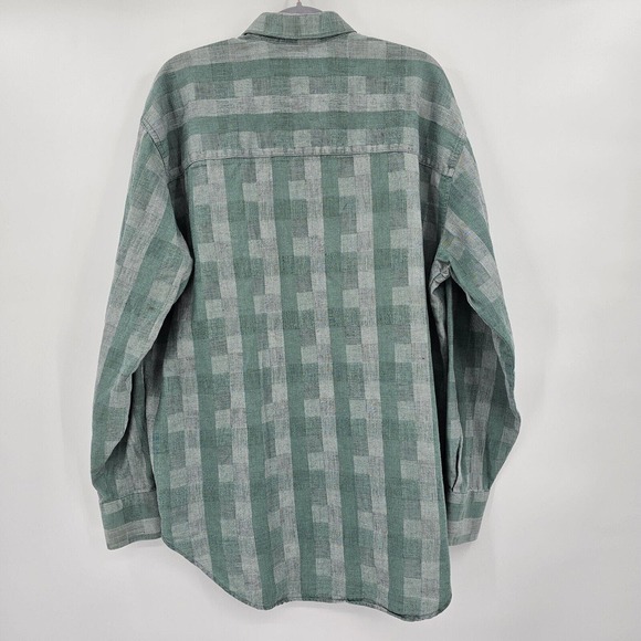 Vintage Levi's Sutter Creek Flannel Shirt Large Long Sleeve Gingham Green Flawed - Picture 3 of 10